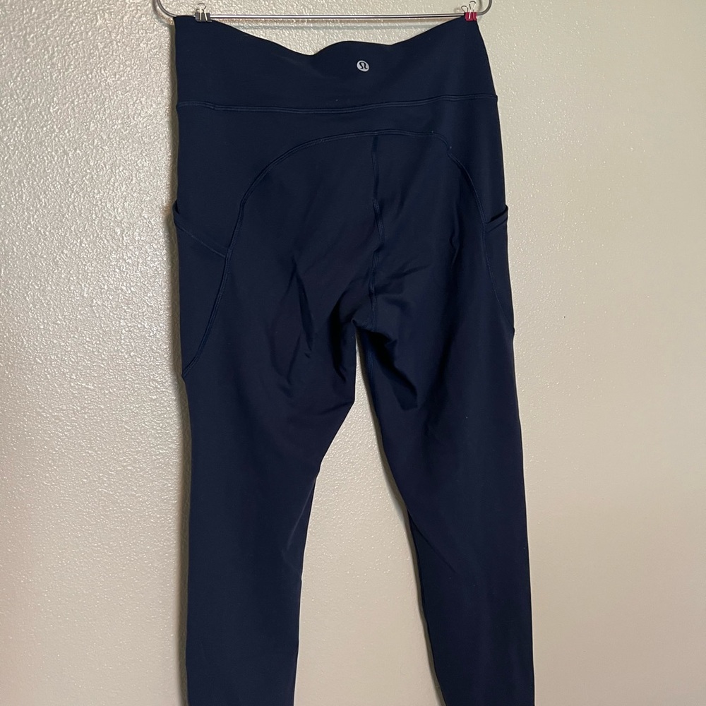 Lululemon invigorate high rise leggings, navy blue, drawstring, pockets, size 10